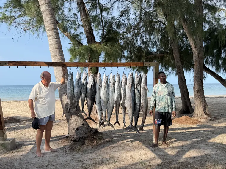 The catch rack on the beach after a good day
