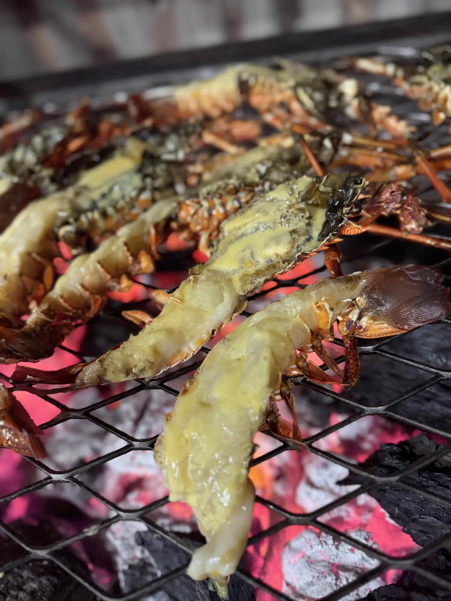 Crayfish turning gold on the grill