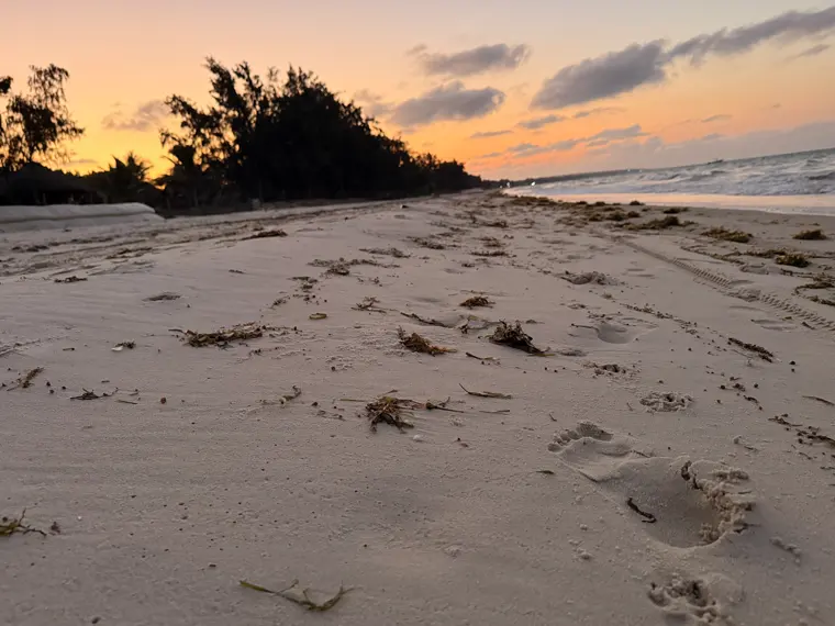 The beach below the lodge at dusk