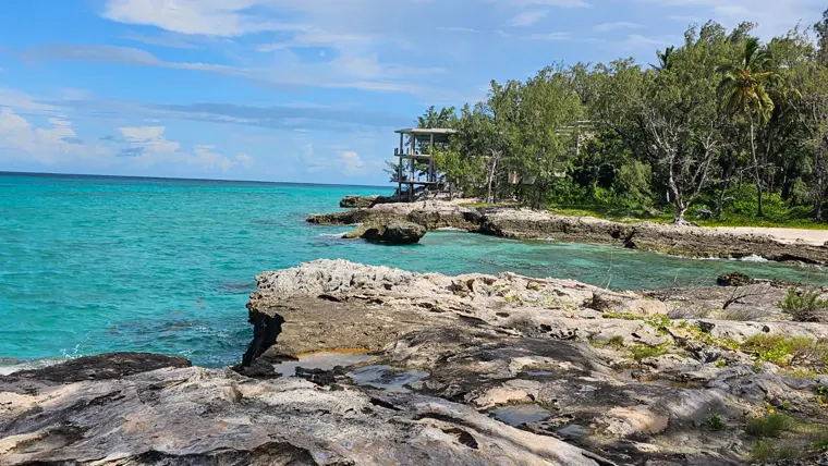 The island shoreline from the rocks