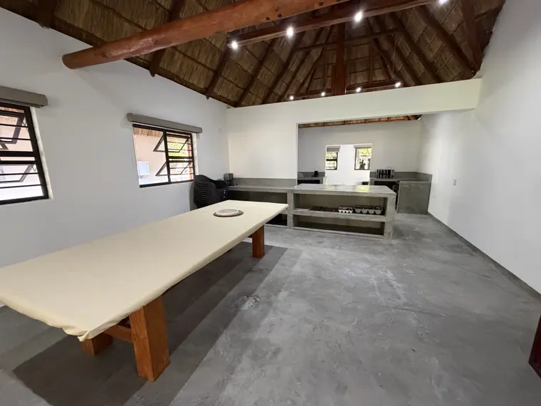 The long table inside the lodge