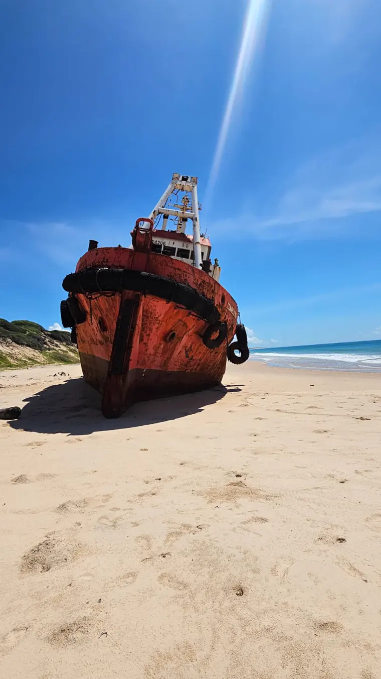 The bow of the stranded tug